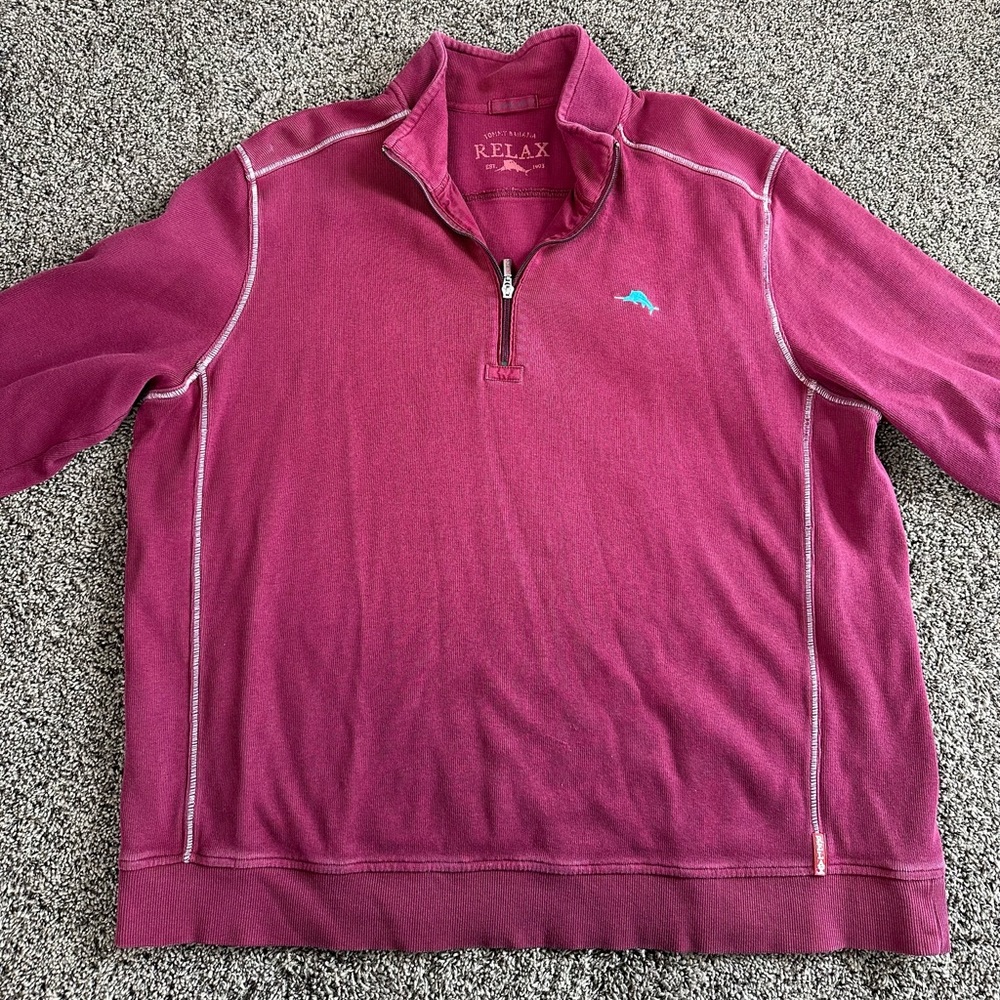 Tommy Bahama Sweater Men 2XL Quarter Zip Pullover Sweater Red Relax Fit